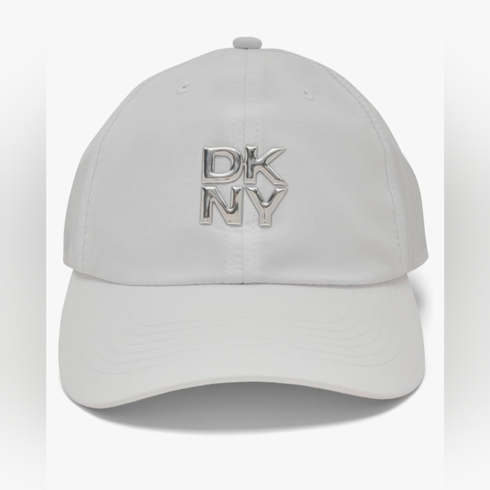 NWOT DKNY Women's White Baseball Cap/Hat With Silver Mettalic Raised Logo